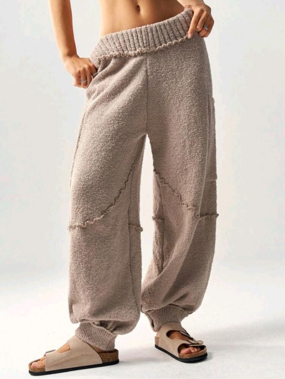 High Waist Loose Baggy Sweater Pants With Cinched Ankles For Women, Suitable